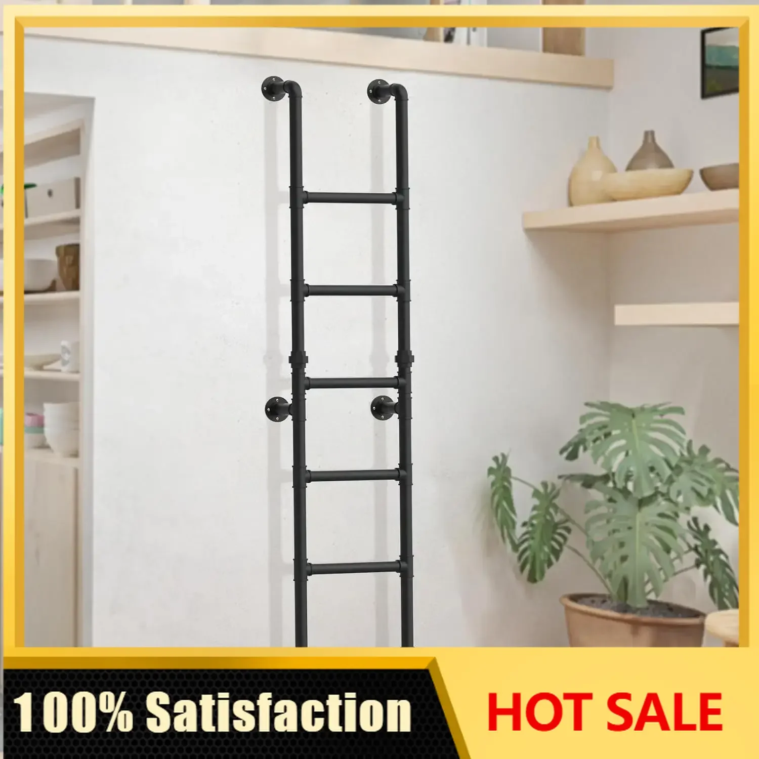 6-Rung Wall Mounted Metal Step Ladder, Basement Window Well Egress & Fire Emergency Escape Ladder, for High Entrance Attic