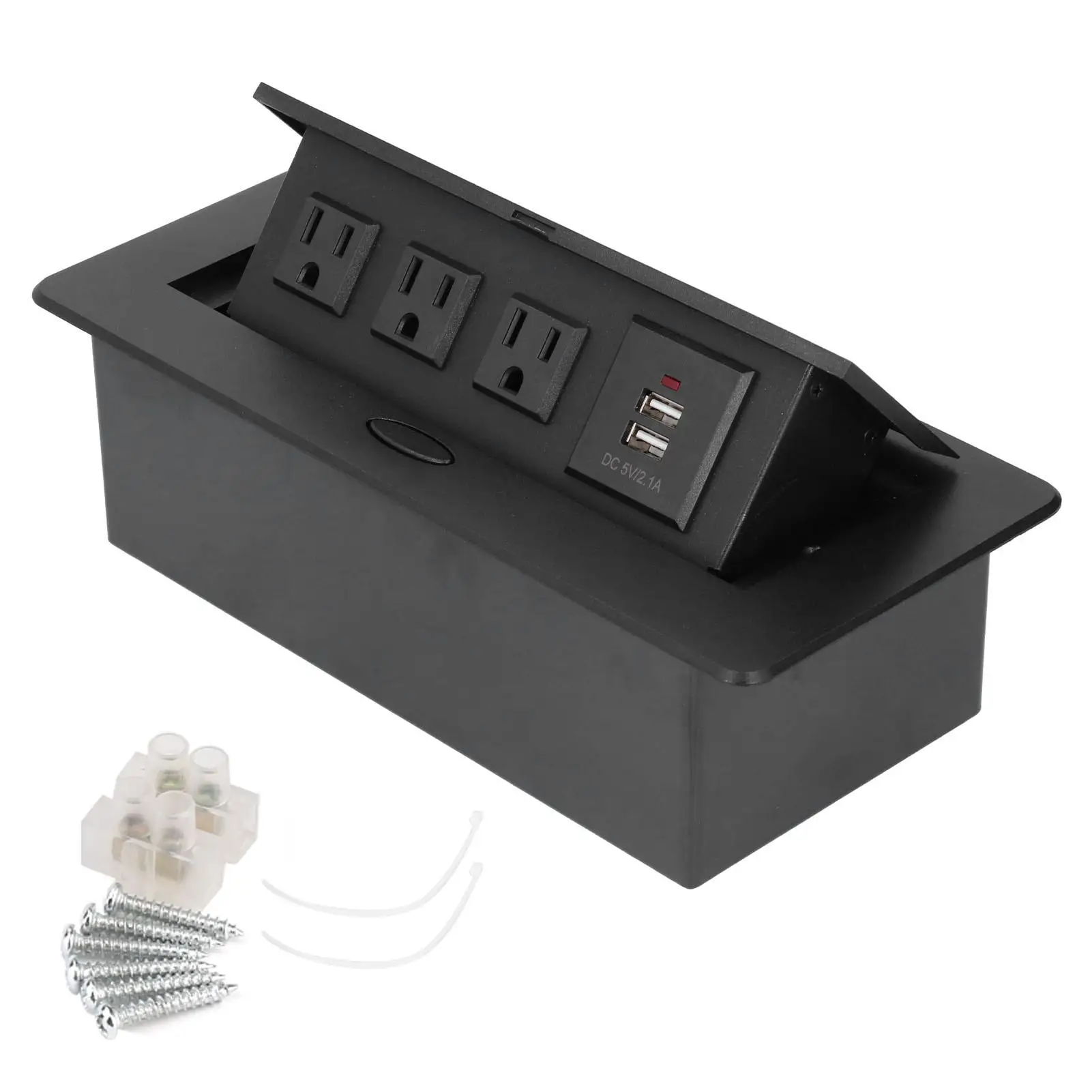 AC250V 10A Desktop Power Outlet with Dual USB for charging Ports - US Standard Embedded Socket