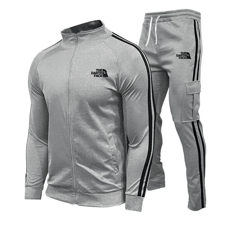 Ensemble pull rayé décontracté à fermeture éclair, col montant, sportif, ensemble 2 pièces moulant pour fitness, nouveau modèle 2024, pour hommes