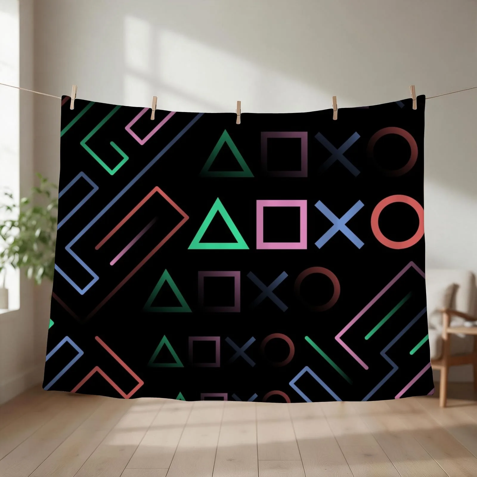 Digital Classic Gamer Icons Pop Art Throw Blanket couch cozy soft plush fuzzy picnic outdoor blanket