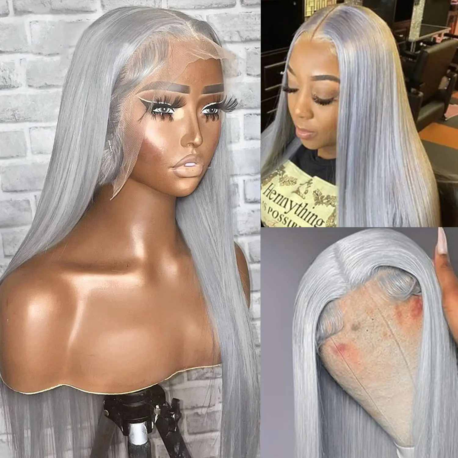 

Grey Human Hair Lace Wig 200 Density 13x6 Lace Frontal Straight Human Hair Wig For Black Women Pre Plucked Lace Frontal Wig