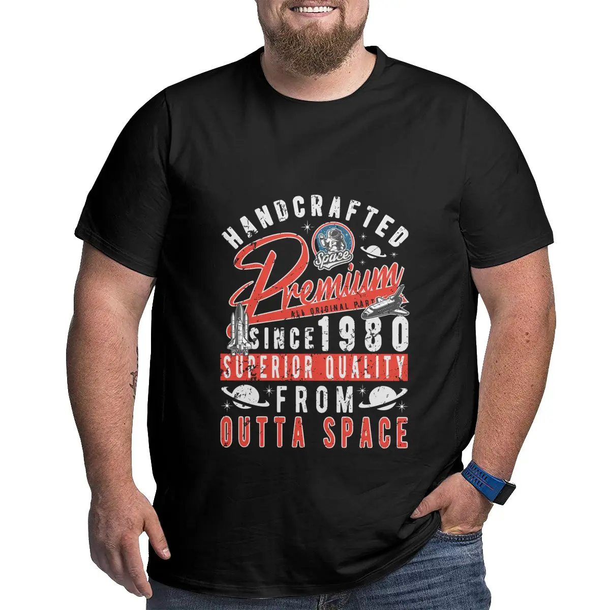 

Handcrafted Since 1980 Men Novelty T-shirts for Big and Tall Man Plus Size T Shirts Large Loose Graphic Top Tee Birthday Gift