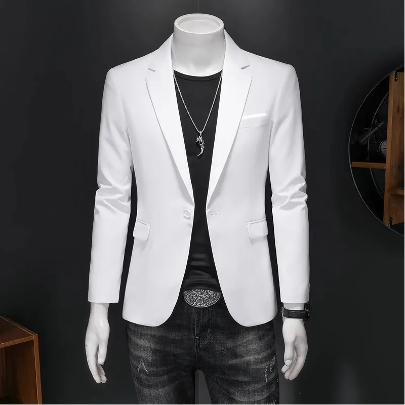 Herren Einknopf-Blazer in Unifarbe, Schlanke Koreanische Formelle Anzugjacke, Hochzeits-, Party-, Abend-Smoking, Übergrößen – Detail 9