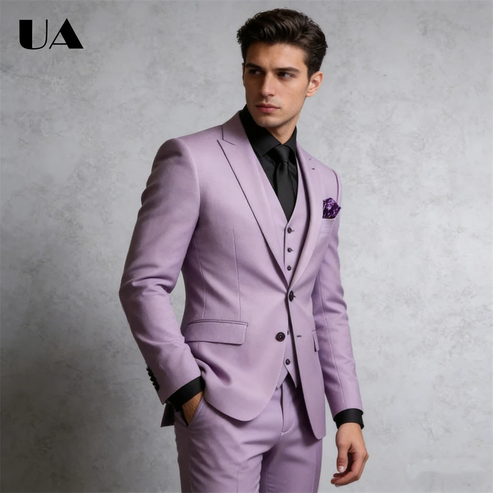 

Three Pieces Solid Suit Set for Men (Jacket Pants Vest) Plus Size Avaliable Tuxedo, Wedding Party Suit Attire Made-to-Order