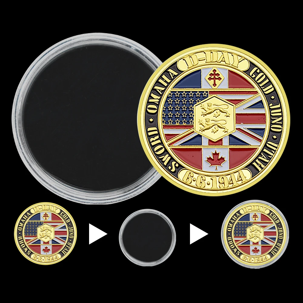 D-Day 6.6.1944 Commemorative Coin – Normandy Landing WWII Victory Token – Allied Forces Flags Gold Souvenir Gift view 4