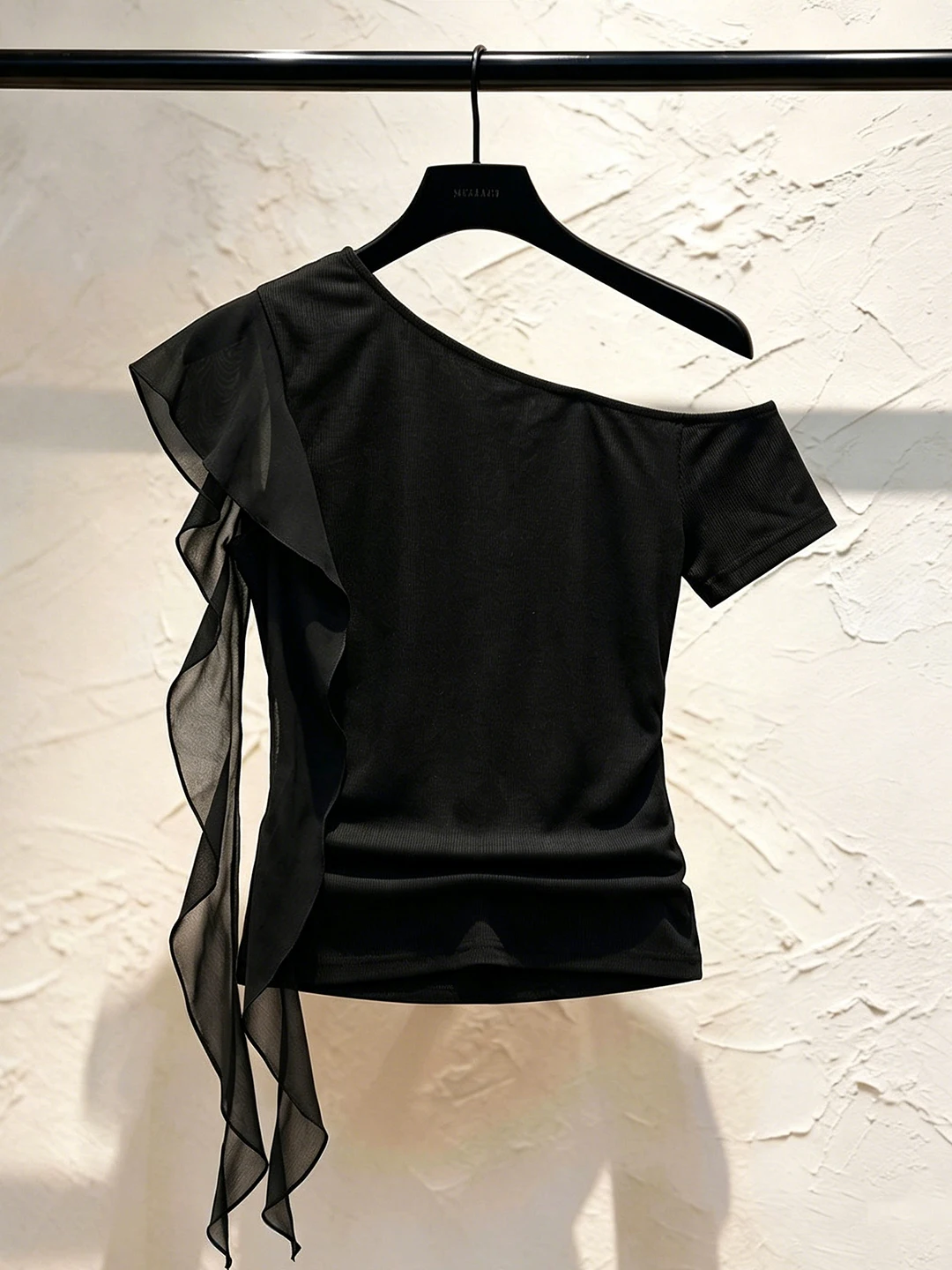 

Slim Fit Short Sleeve T-Shirt Women's Fashionable Summer Top Asymmetrical Design Sash Trendy Commute Style Korean Version