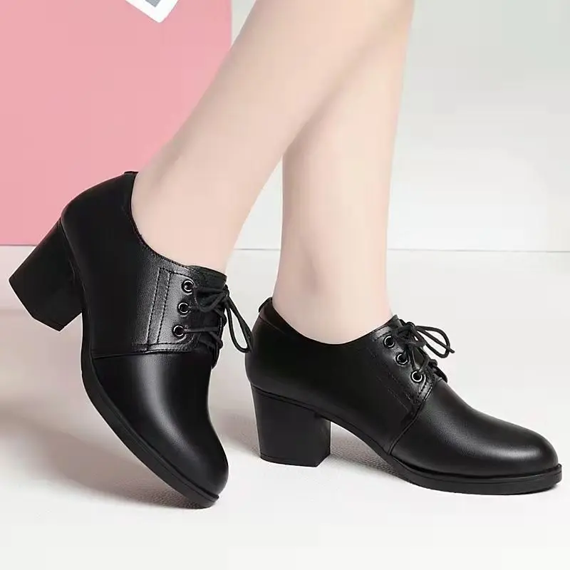 Damen Oxford Schuhe Schwarz Britischer Stil Blockabsatz Pumps für Büro Arbeit Elegant Geschnürt Kunstleder Spitz Zulaufend Formelle Halbschuhe Damenschuhe High Heels Business Mode Frühjahr Sommer – Detail 8