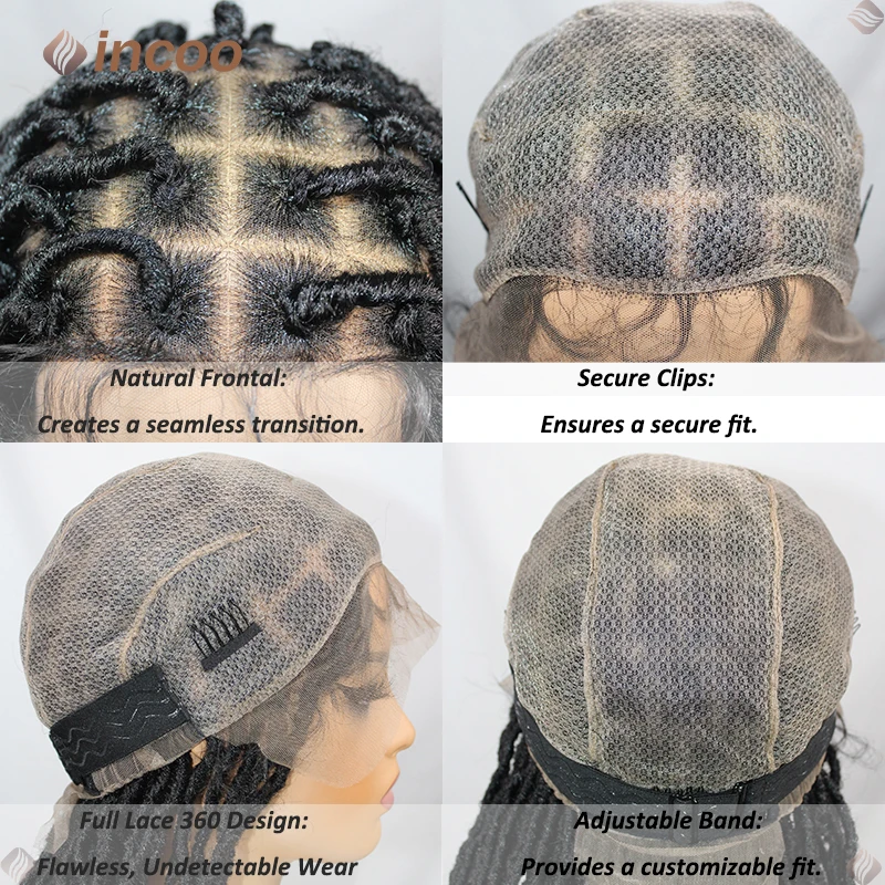 Pelucas trenzadas de rastas largas de 40 ", pelucas frontales de encaje sintético completo, locs de mariposa para mujeres negras, pelucas trenzadas senegalesas suaves