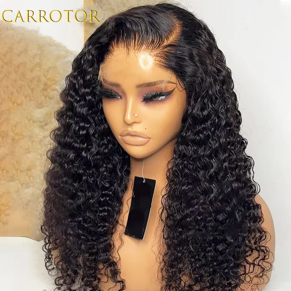 Natural Black Color Deep Curly Wig 13x4 Lace Frontal Glueless Wig Deep Curly Human Hair Lace Front Wig Pre-Plucked Woman Wigs