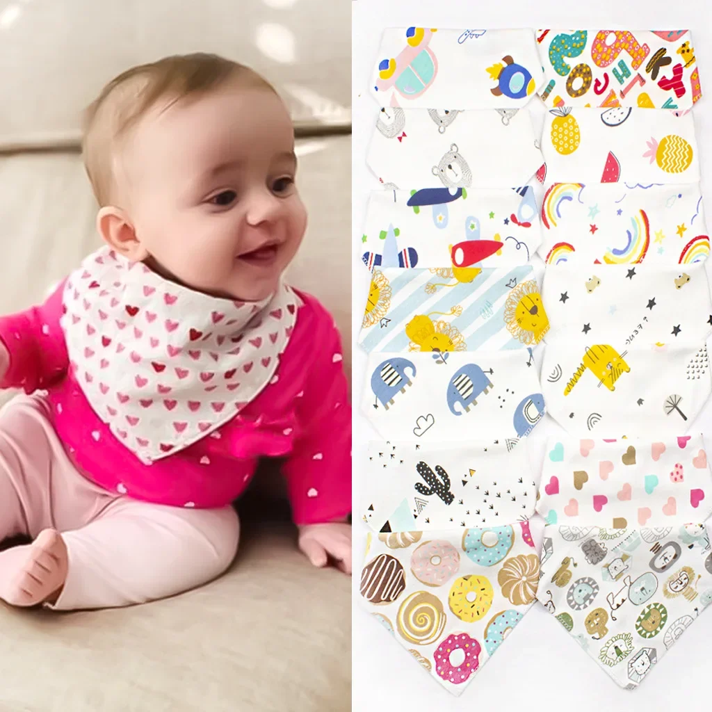 

Baby Triangle Bib Newborn Double-layer Snap Button Cartoon Letter Printed Bib Drool Bib All Season Universal Children's Product