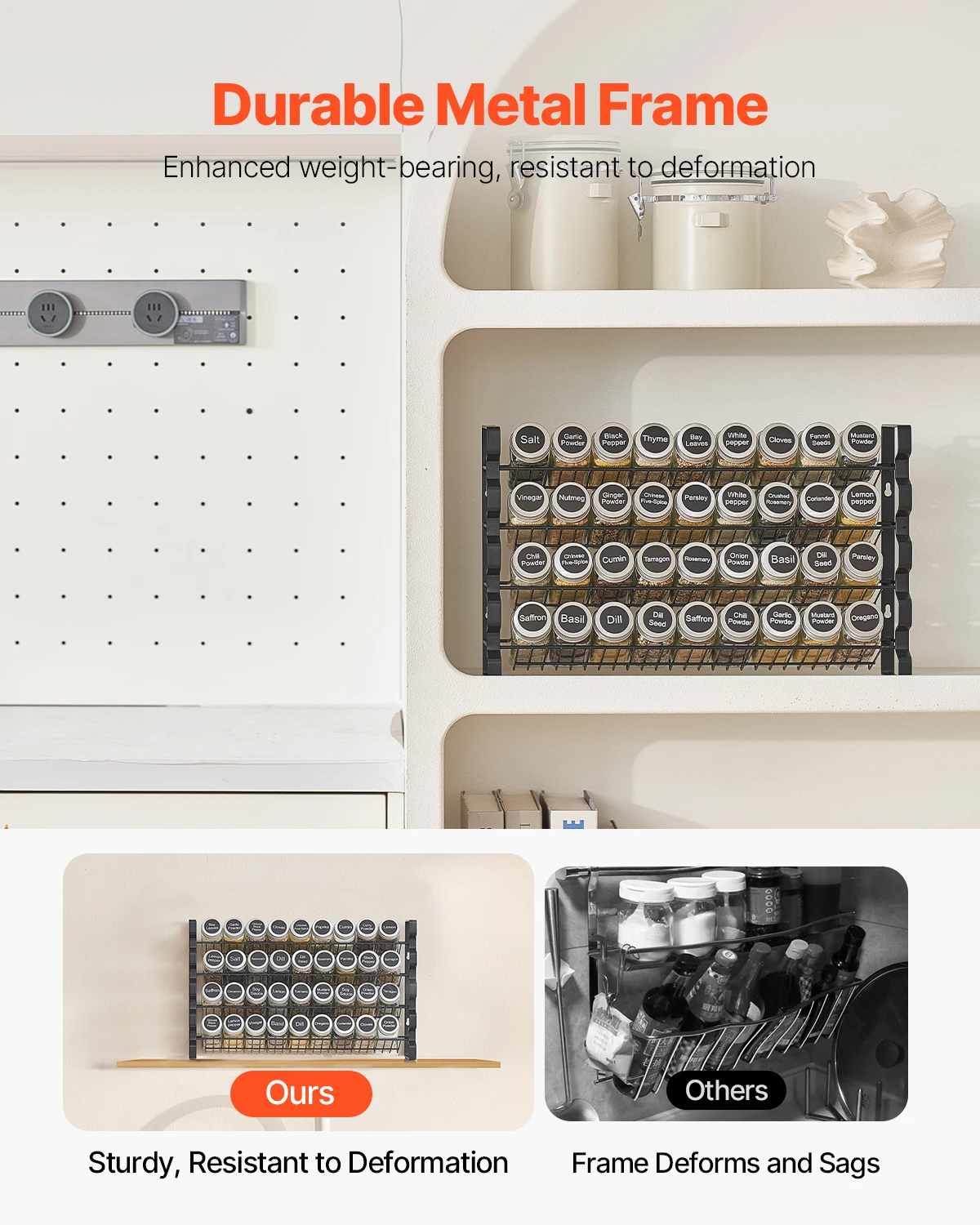 SucceBuy 캐비닛용 향신료 랙 정리함(36/72개 빈 향신료 병 뚜껑, 향신료 라벨 및 깔때기 포함) 완벽한 조미료 정리함