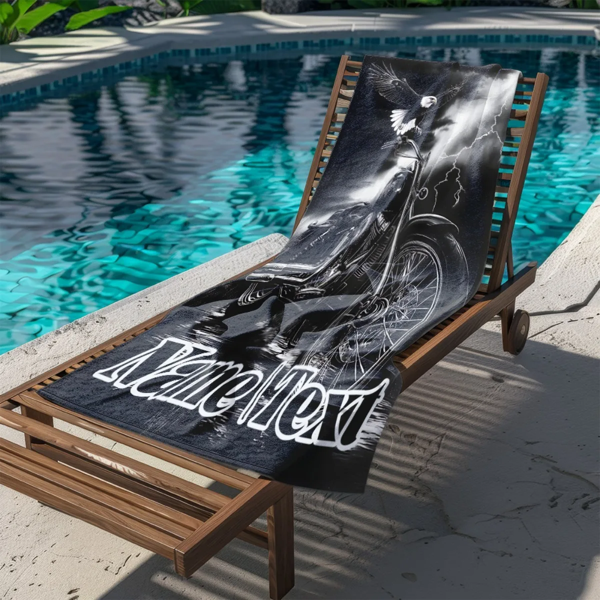 Custom Eagle Motorcycle Beach Towel Personalized Name Biker Microfiber Bath Towels Soft Quick Dry Swimming Pool Lounger Gift