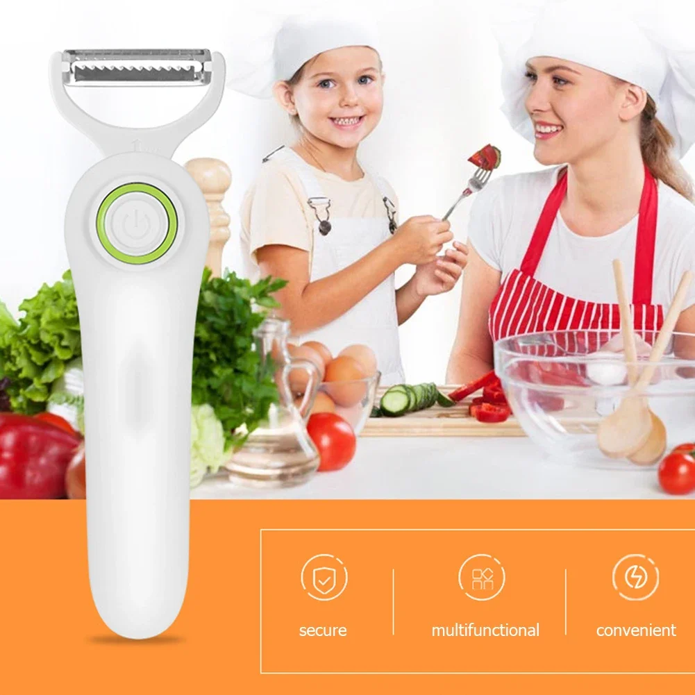 Mini Electric Peeler with 3 Cutter Heads Vegetable Cutter USB Peeler Rechargeable Safety Lightweight for Sweet Potatoes Tomatoes