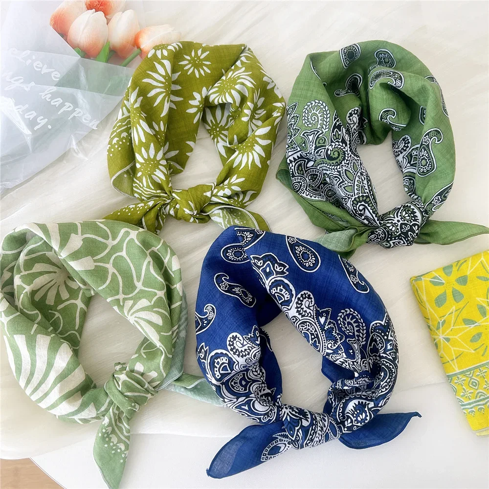 

Luxury Floral Print Cotton Linen Square Scarf Women Soft Hair Scarf Square Handkerchief Ladies Neck Scarves Cute Head Scarfs