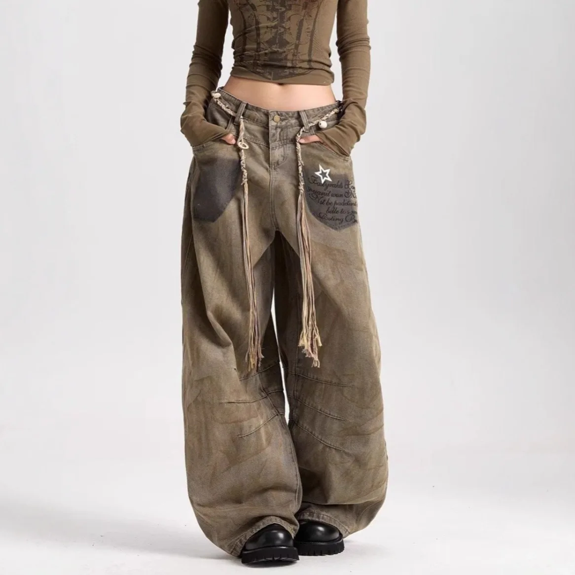 

2026 New Summer Unisex Letter Print Jeans Hip Hop Style High Street Fashion Casual Long Denim Pants