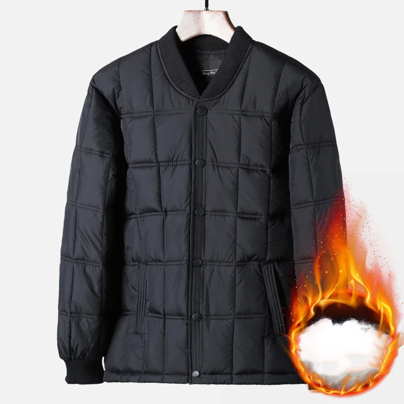 

Men Coat Winter Thicken Warm Solid Color Plaid Male Down Jacket Windproof Single-breasted Long Sleeve Comfortable Man Outerwear