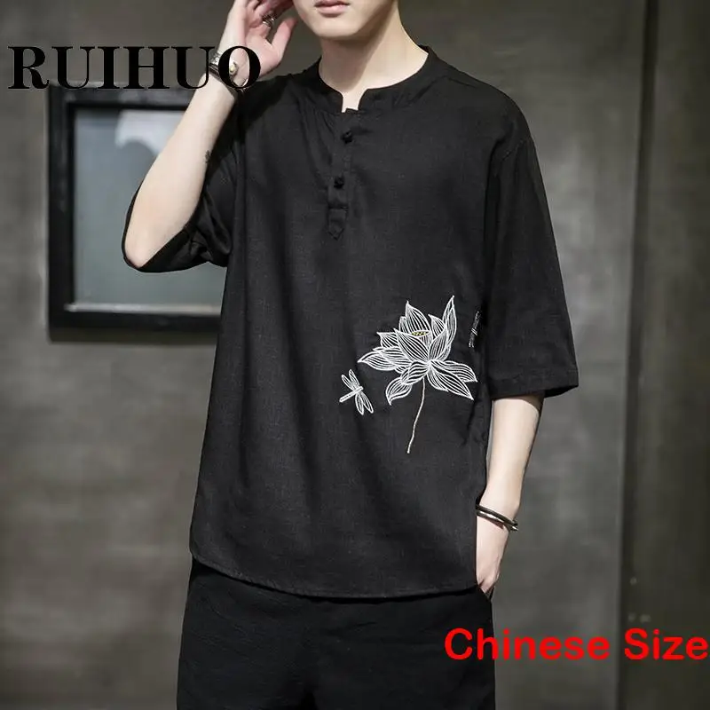 Floral Embroidery Men\'s T-shirts With Free Shipping Blouse T-shirt for a Boy Japanese Fashion Sportswear 5XL 2024 Summer