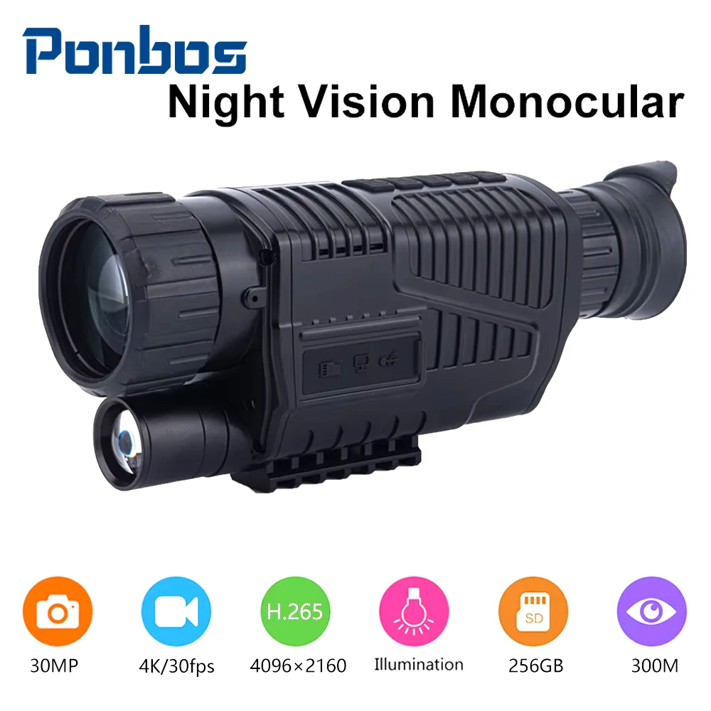 

Ponbos NVI-400 Portable Waterproof Telescope Camera 4K UHD Infrared Night Vision Monocular Scope for Wildlife Hunting Monitoring