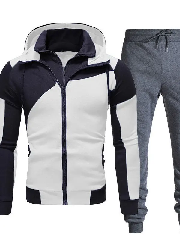 

Casual Sports Splicing Two-Piece Set for Men Long Sve Jaet And Pants Winter Collection Comfortable Breathable Polyester
