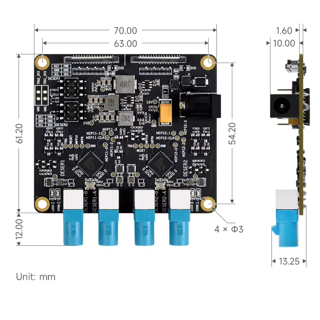 4-GMSL Camera Adapter Board, MAX9296 Deserializer, High-Speed Low-Latency Serial Transmission, Raspberry Pi 5