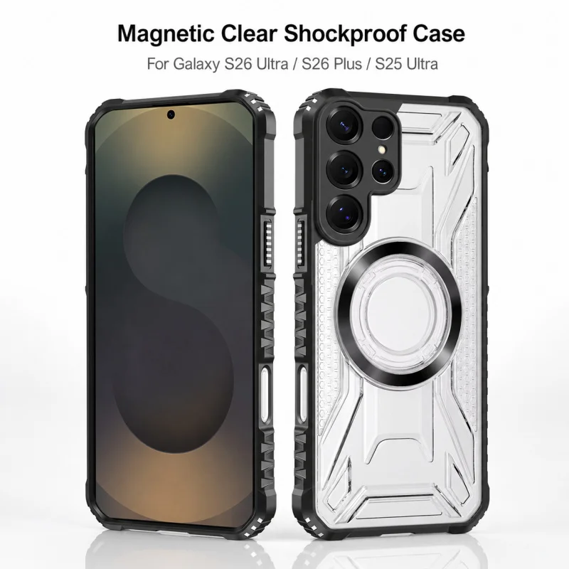 For Samsung Galaxy S26 S25 S24 S23 S22 Ultra Plus FE Edge Case Magnetic CD Ring Shockproof Clear Hard Cover
