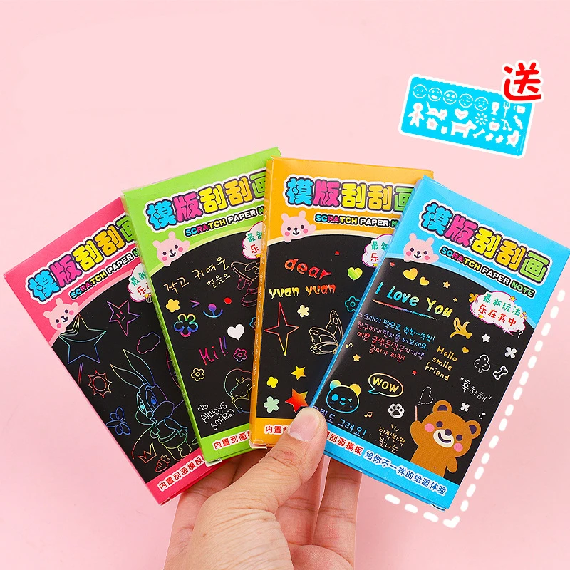 5Pcs Kids Scratch Painting Toys Students Mini Graffiti Dazzle Color Scratch Painting Paper DIY Handmade Scratch Painting Book