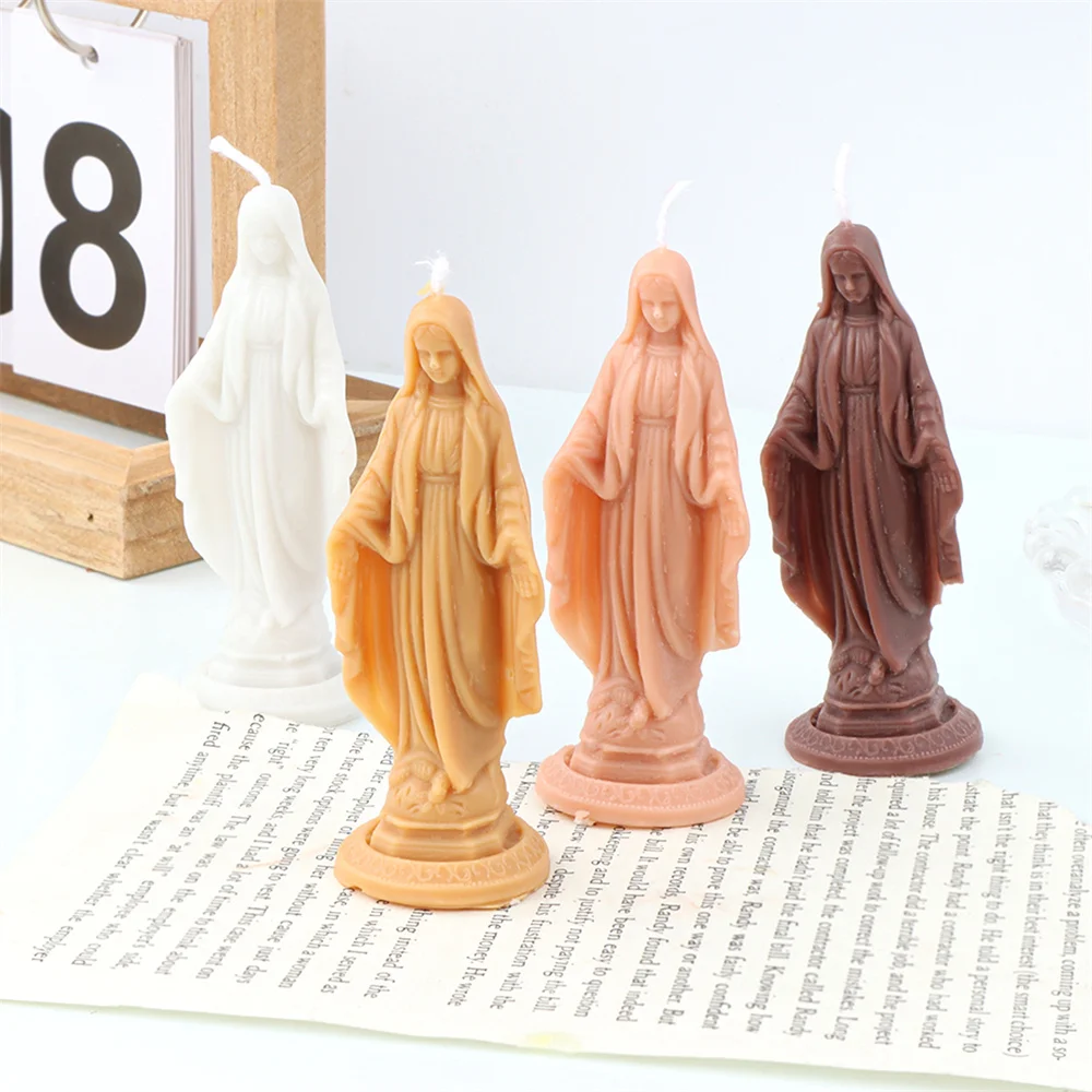 Religious Blessed Virgin Mary Candle Silicone Mold Madonna Goddess Female Deity Portrait Scented Plaster Jesus Resin Epoxy Mould