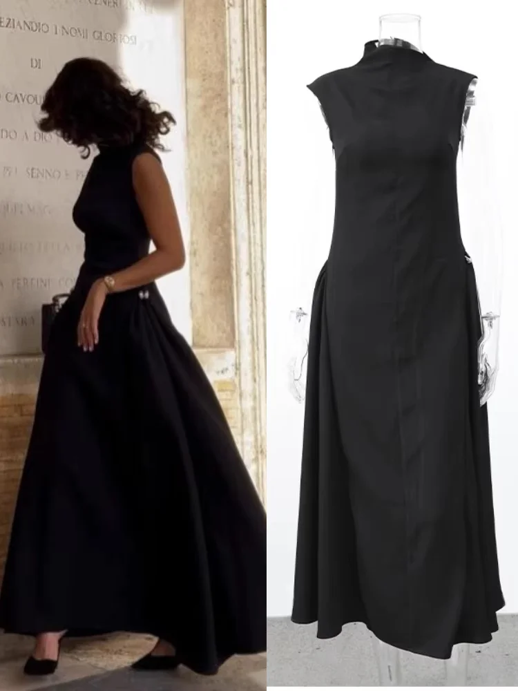 

Elegant Skinny A-line Robes For Women Fashion Round Neck Solid Sleeveless High Waist Ruffle Dress 2025 Summer Lady Evening Gowns