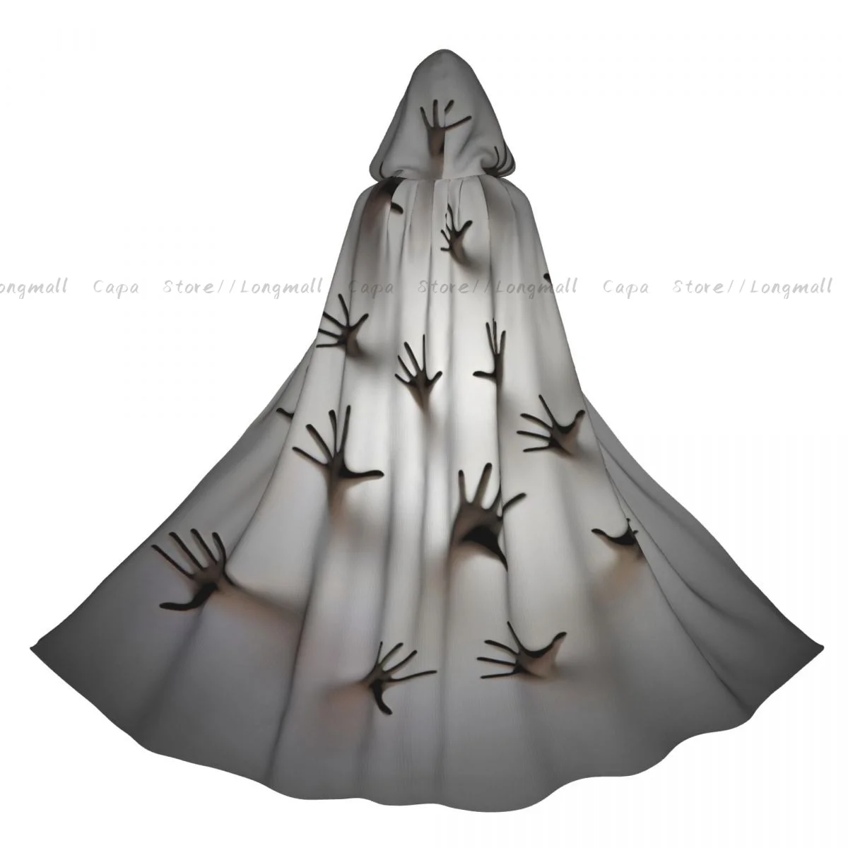 

Ghostly Hands Reaching Up Behind Frosted Glass Hooded Cloak Coat Halloween Cosplay Costume Vampire Devil Wizard Cape Gown Party