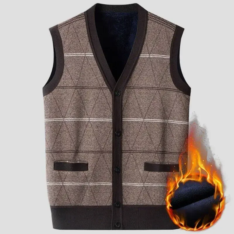 

Men's Argyle Cardigan Vest Grey Knit Sweater Autumn Winter Warm Diamond Pattern Design Loose Comfortable Multiple Sizes Clothing