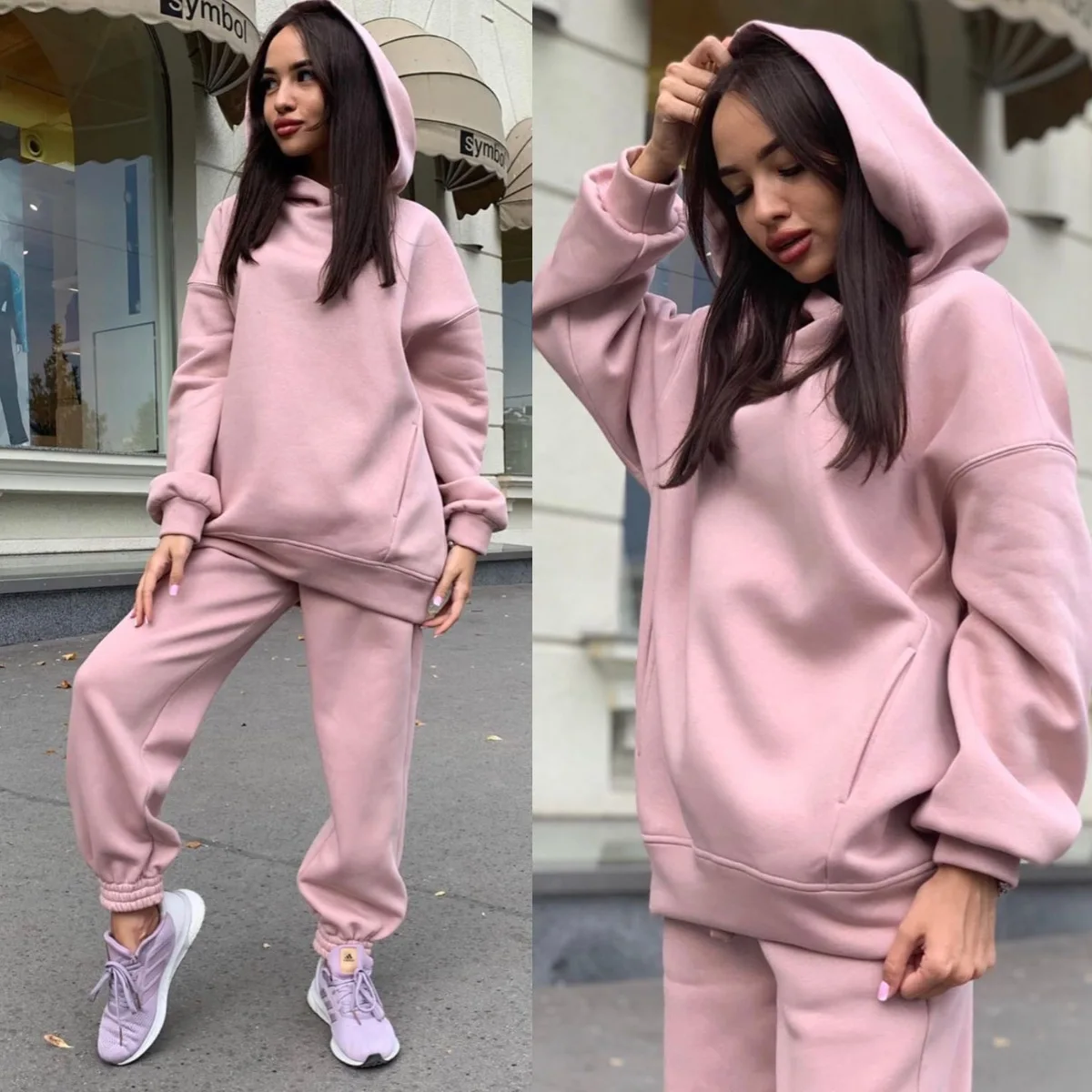 

Jogger Pants Sets Female Autumn Winter Casual Sportswear Suit Women's Tracksuit Warm Hooded Two Piece Set Loose Hoodies