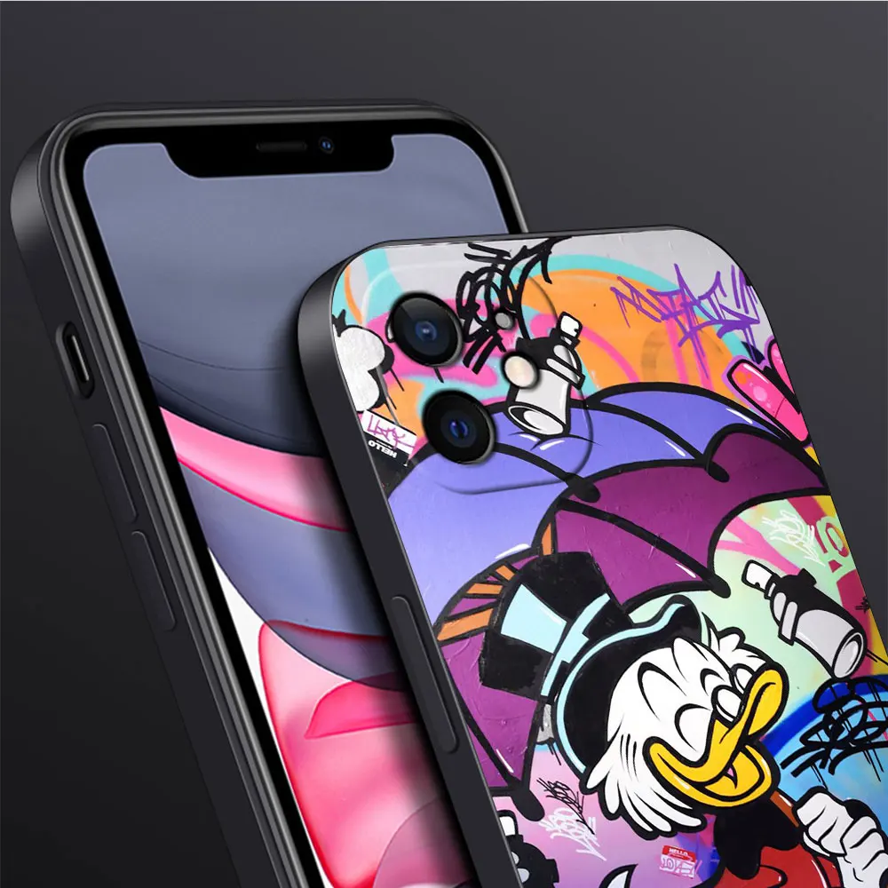 Cute Cartoon Donald Duck Case For Apple iPhone 11 13 14 15 Pro Max 12 Mini 8 7 Plus XR X XS 6 Black Shell Funda TPU Phone Cover image 6