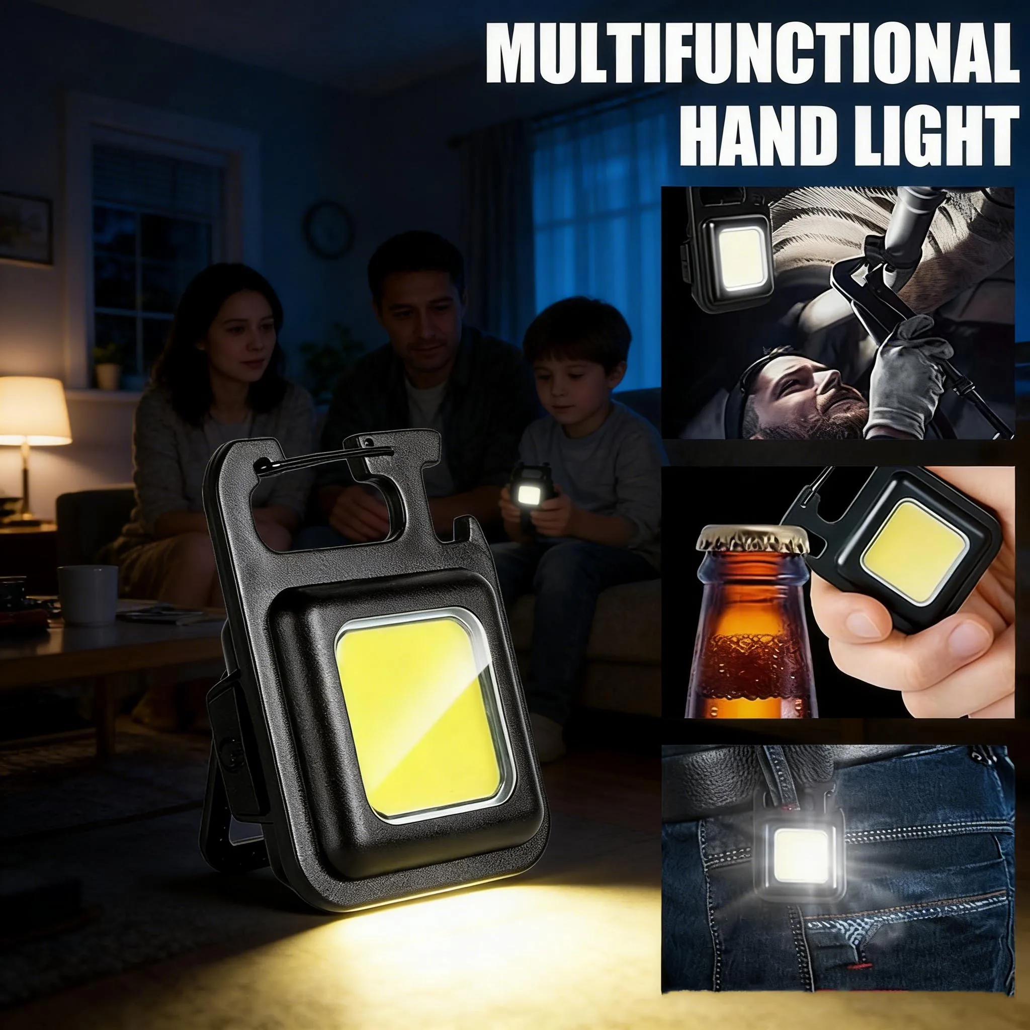 Lanterna de Chaveiro MINI COB Super Brilhante com Carregamento, Luzes de Camping com Ímã, 4 Modos de Iluminação para Camping e Casa