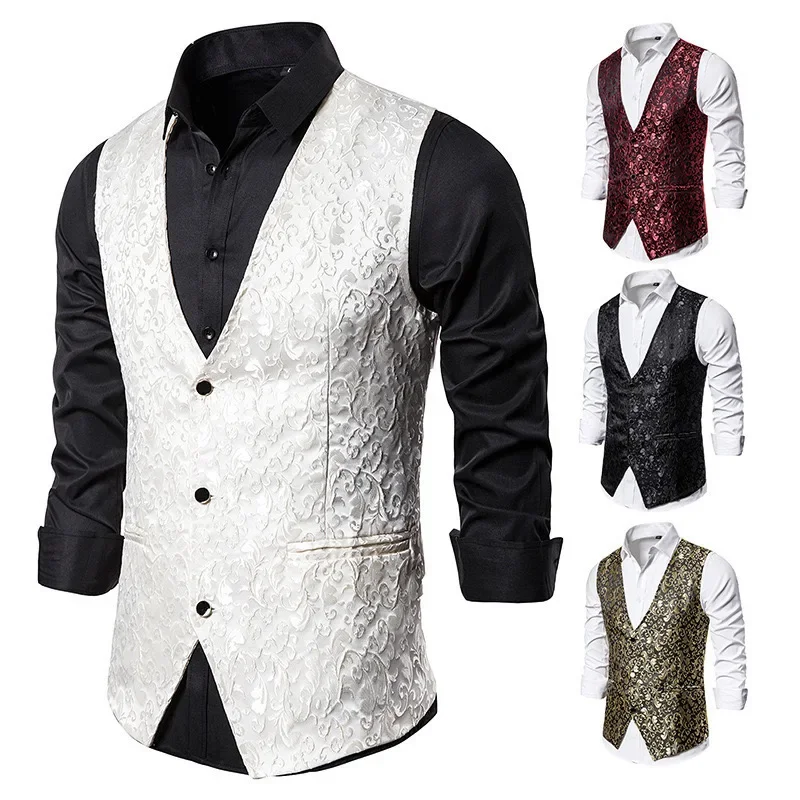 

Z438European size men's retro suit vest British style tweed single breasted V-neck plaid