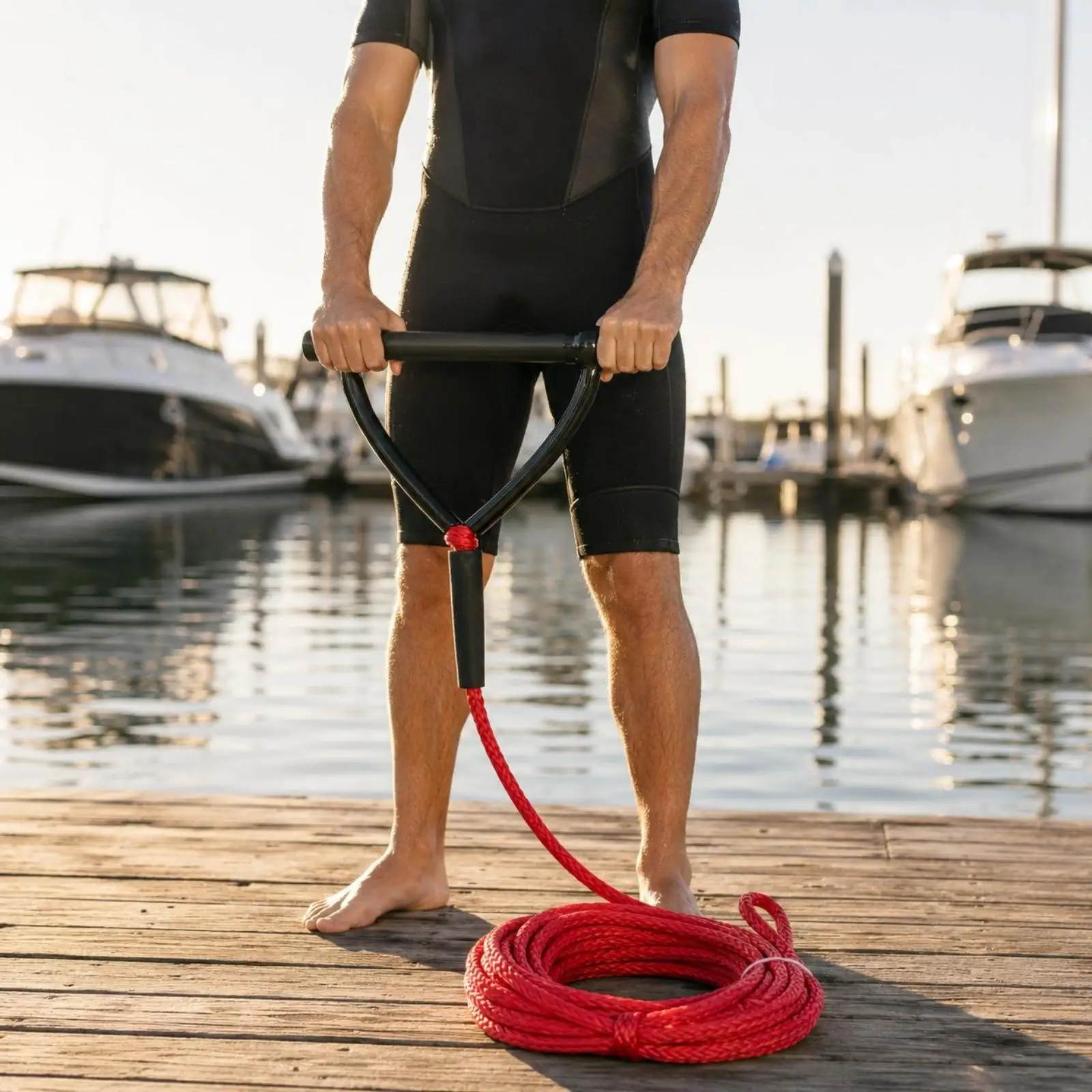 24ft Aquatic Tow Line with Black Triangular Handle Water Skiing Pull Rope for Watersports Boat Ski