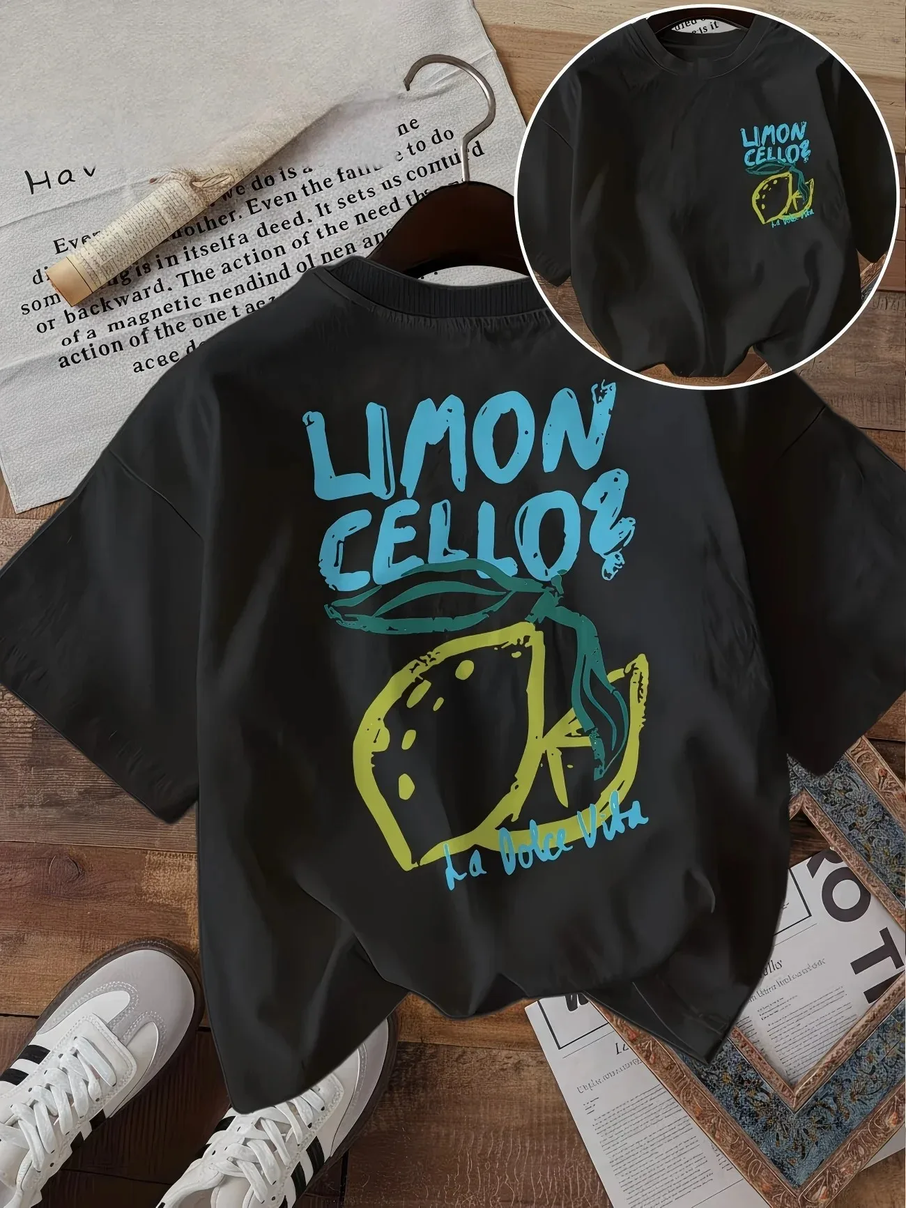 Limoncello La Dolce Vita graphic t-shirt forkids,Italian summer lemon print t-shirt,vintage-style Harajuku casual t-shirt
