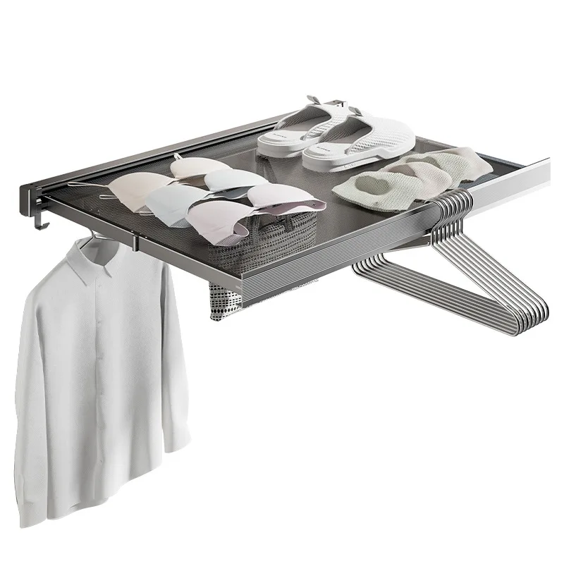 Foldable Clothes Hanger with Hooks for Balcony and Bathroom, Invisible Retractable Drying Net