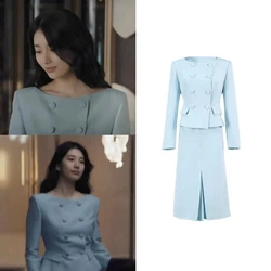 2 Stück Set Frauen Zweireiher Blazer koreanischen Drama Star 수지 elegant eine Linie knielangen Schlitz Rock Frauen zweiteilig Sets