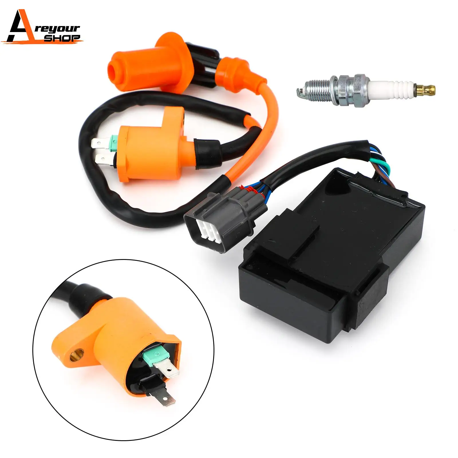 Areyourshop Ignition Coil Spark Plug CDI for Honda FourTrax 300 TRX300 TRX300FW 1998-2000 30400-HM5-506 30410-HM5-A11 Motor Part