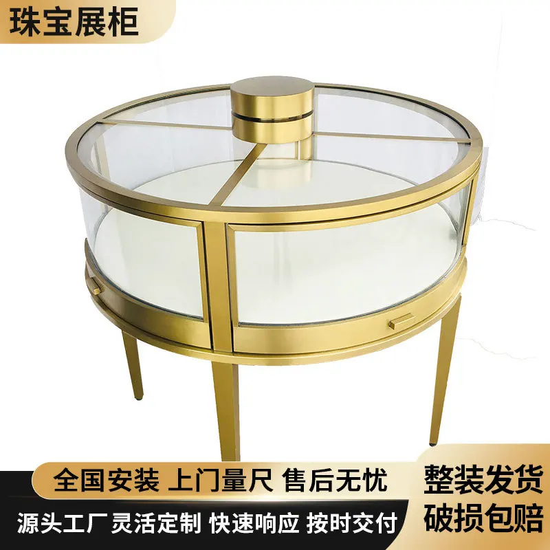 Round Jewelry Display Cabinet Jade Jewelry Watch Stainless Steel Arc Glass Display Cabinet Arc Display Cabinet