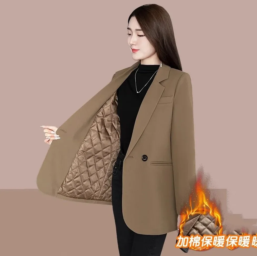 

2025 NEW Women Autumn and Winter Blaze Black Cotton Lined Warm Suit Jacket Fashion Women's Korean Street Bombing Suit Coat
