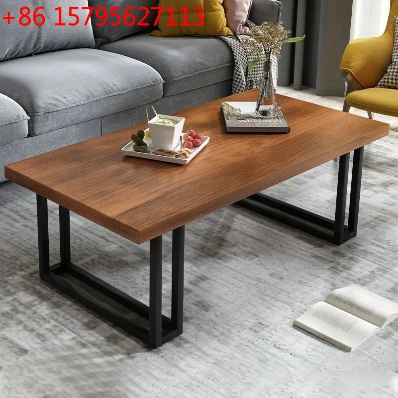 

Modern light luxury black solid wood sofa coffee table retro homestay industrial style tea table simple and creative wrought