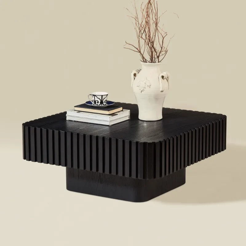 

Modern Black Textured Coffee Table with Geometric Design Living Room Furniture for Home Decor
