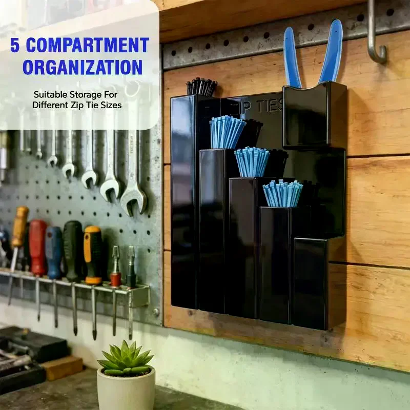 Wall Mount Cable Tie & Tool Organizer 4/5-Slot Holds Multi-Size Zip Ties For Garage Workshop Accessories 1Pcs