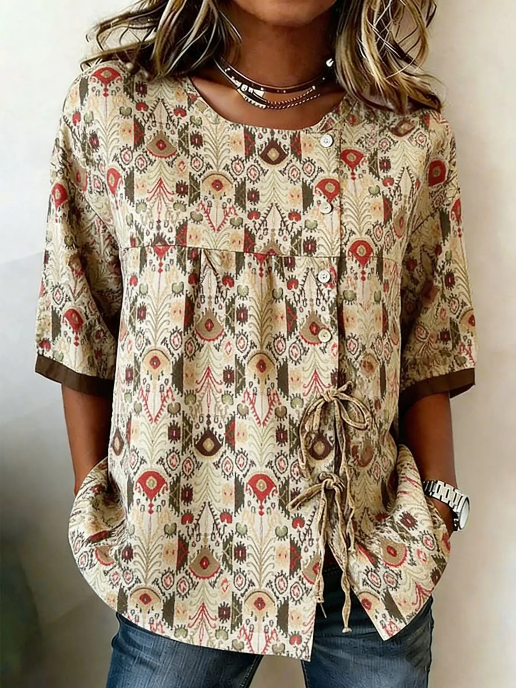 

Solid Color Basic Casual Women's Shirt, Minimalist Half Sleeve Loose Drop Shoulder Design Casual Versatile Blouse