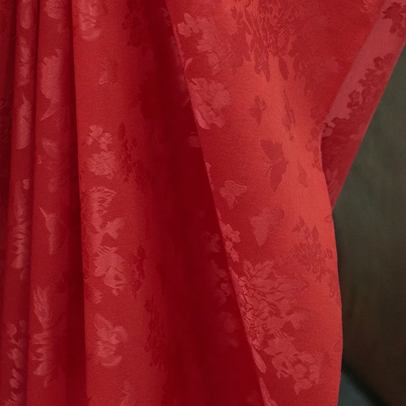 New Chinese-style national trend heavyweight silk blended jacquard satin fabric niche design clothing