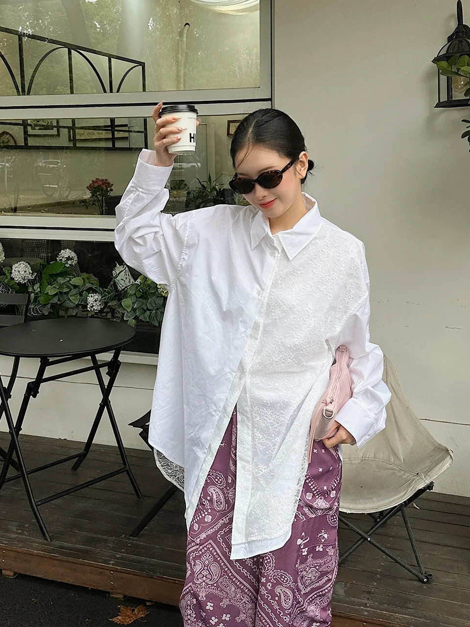 

Brand Lace Illusion irt DEARSOCUTE Buy Hand Store Loose Fit Cotton Blend Long Sve Button down Casual irt