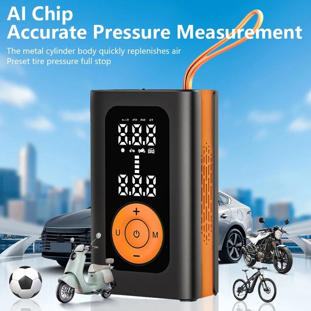 Electric Air Pump Rechargeable Inflatable Car Tire Inflator Wireless Charging Digital Display Motorcycle Air Compressor Pump