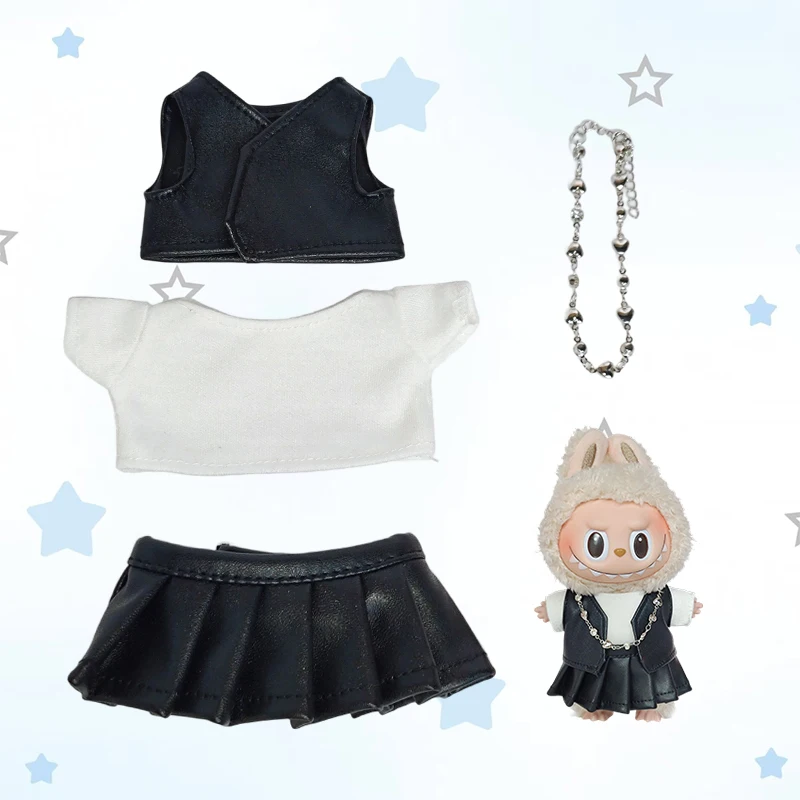 Doll Clothes Outfit Accessories Labubu Clothes Designer Black and White Plaid Dress Set DIY Mini Dolls Clothing Girl Gift