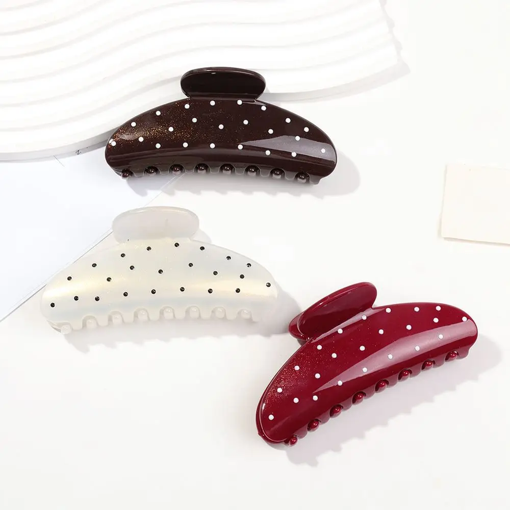 For QIYUE Women Fashion Hair Claw Clip Polka Dot Pattern Korean Style Elegant Shark Clamp Geometric Daily Updo Styling Hairpin